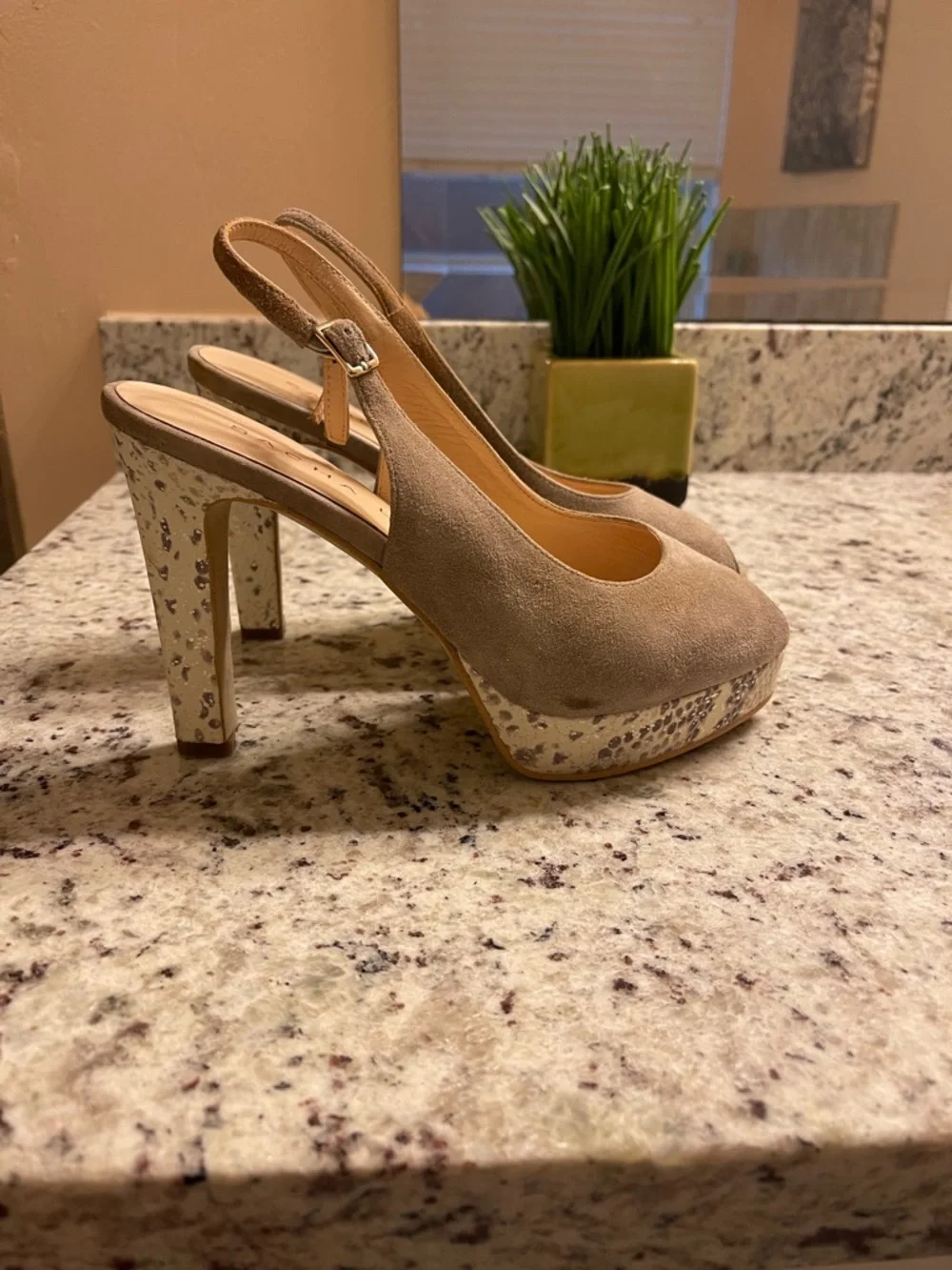 Sacha London Taupe Suede Slingback Platform Heels - Picture 1 of 9
